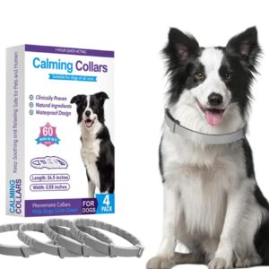 Calming Collars for Dog, 4 Packs, Dog Pheromone Calm Collars Help Dogs Calm Down, Stress Separation Suitable Dogs Last 60 Days Relieve per Box Collar Size 24.5 inch Color Gray