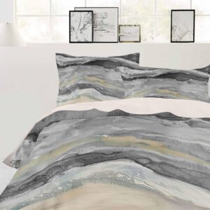 DecorLovee Grey Coastal Duvet Cover Set 3 Pieces with Zipper Closure, Summer Beach Nautical Abstract Art Bedding Sets 1 Duvet Cover & 2 Pillow Cases, Comforter Cover Set Duvet Cover California King