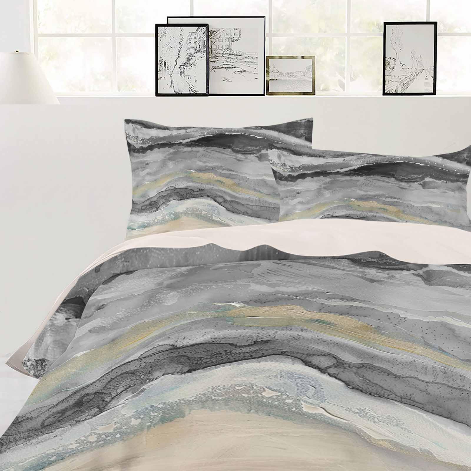 DecorLovee Grey Coastal Duvet Cover Set 3 Pieces with Zipper Closure, Summer Beach Nautical Abstract Art Bedding Sets 1 Duvet Cover & 2 Pillow Cases, Comforter Cover Set Duvet Cover California King