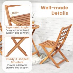 HAPPYGRILL 3 Pieces Acacia Wood Patio Bistro Set, Folding Outdoor Table and Chairs Set with Cushions, Outdoor Patio Furniture Set for Porch, Balcony, Deck, Garden, Backyard