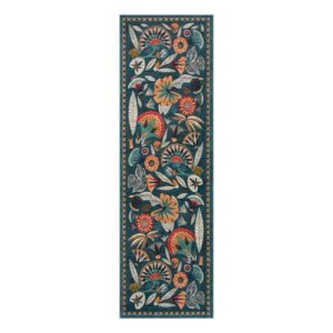 Zealude Egypt Floral Green Kitchen Runner Rug, 2'6''x8' Washable Boho Hallway Bathroom Rug Runner, Non Slip Botanical Vintage Throw Carpet Runner for Living Laundry Room Entry (Dark Green,2'6''x8')