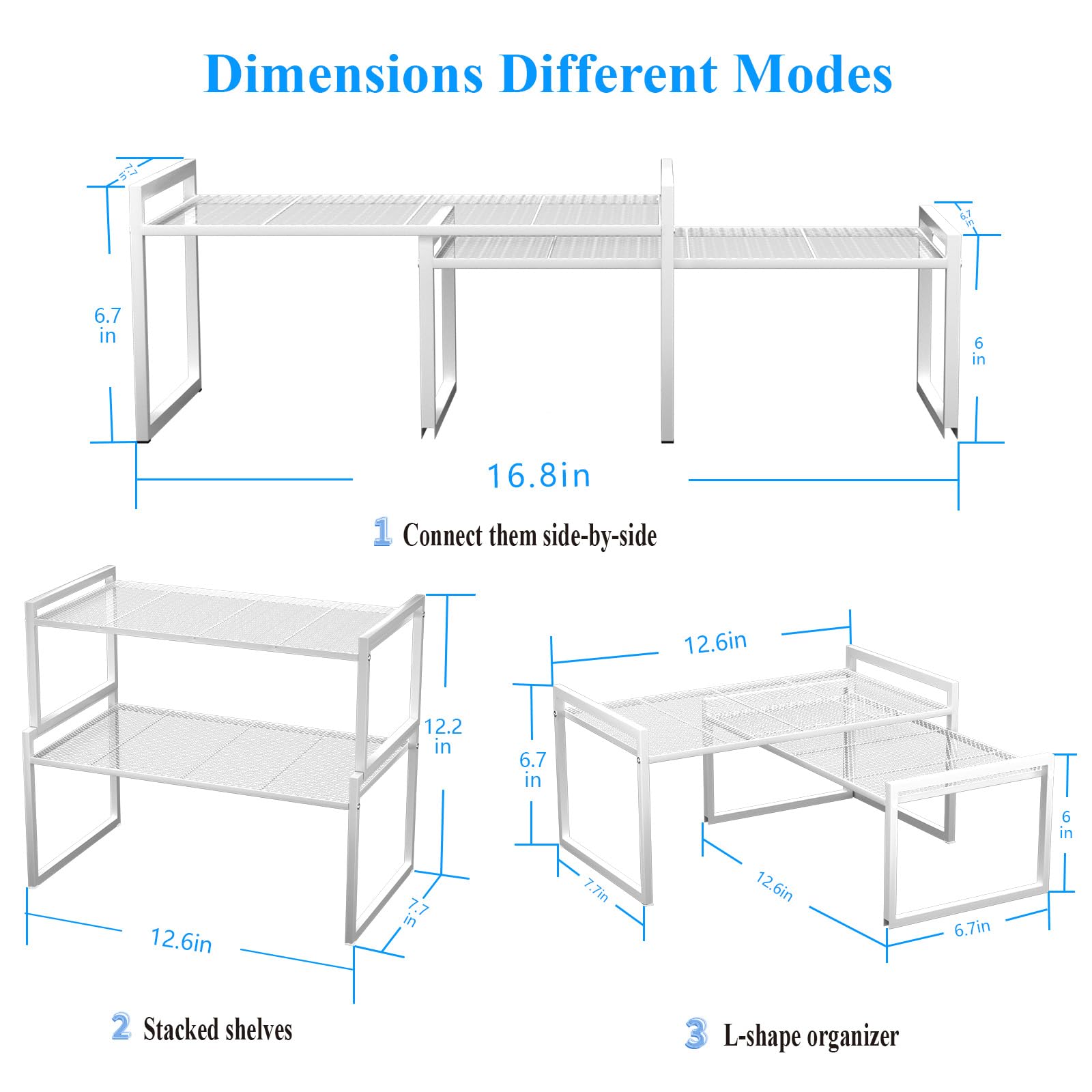 BlisXybion Set of 2 Kitchen Cabinet Organizer Shelf Stackable Sturdy Metal Counter Countertop Pantry Storage Rack