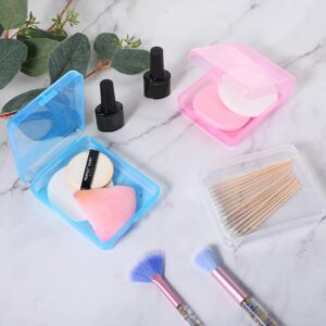 Lusofie 3 Pcs Qtip Travel Case Portable Travel Cotton Pad Holder Plastic Travel Qtips Case, Cosmetic Sponge Storage Box for Cotton Rounds, Swabs, Floss(Blue & Pink & Transparent)