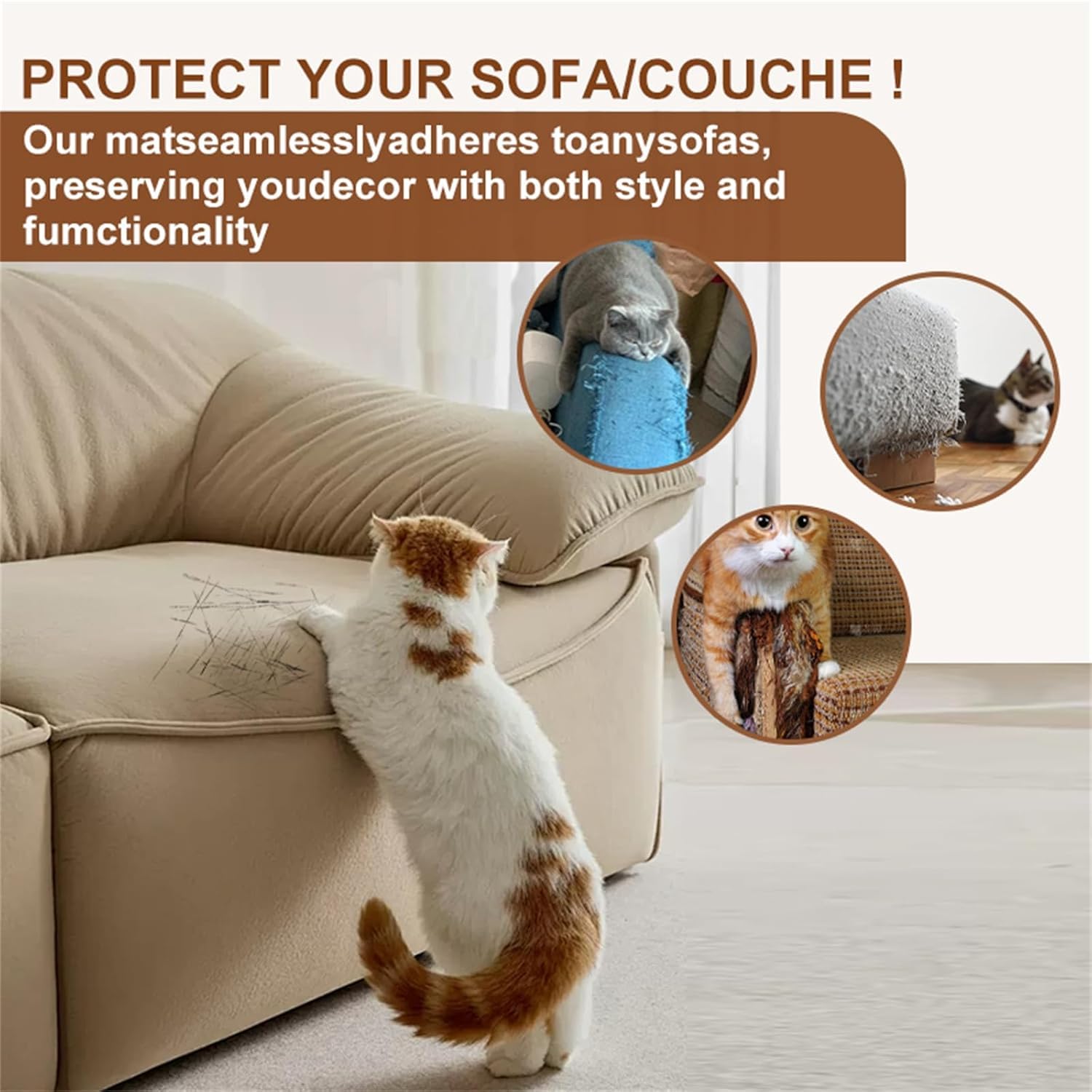 118" x 15.8" Cat Scratching Mat, Large Cat Scratch Furniture Protector Trimmable Self Adhesive Couch Protector from Cat Claws,Decorative Cat Tree, Cat Scratching Post and Cat Wall Furniture