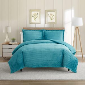 Hearth & Harbor Premium Flannel Duvet Cover Set - 3 PC Reversible King Comforter Cover Set with Microfiber Back - 1 Velvet Duvet Cover King & 2 Pillow Shams 104 x 90 inches - Teal