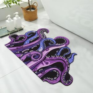 Cthulhu Tentacles Octopus Rug Bath Mat, Funny Unique Octopus Goth Cool Rug Non Slip Water Absorbent Mat, Unique Gift for Tabletop RPG Gamers, HP Lovecraft Fans Bathroom Shower Mat (Purple, 31x21 Inch)