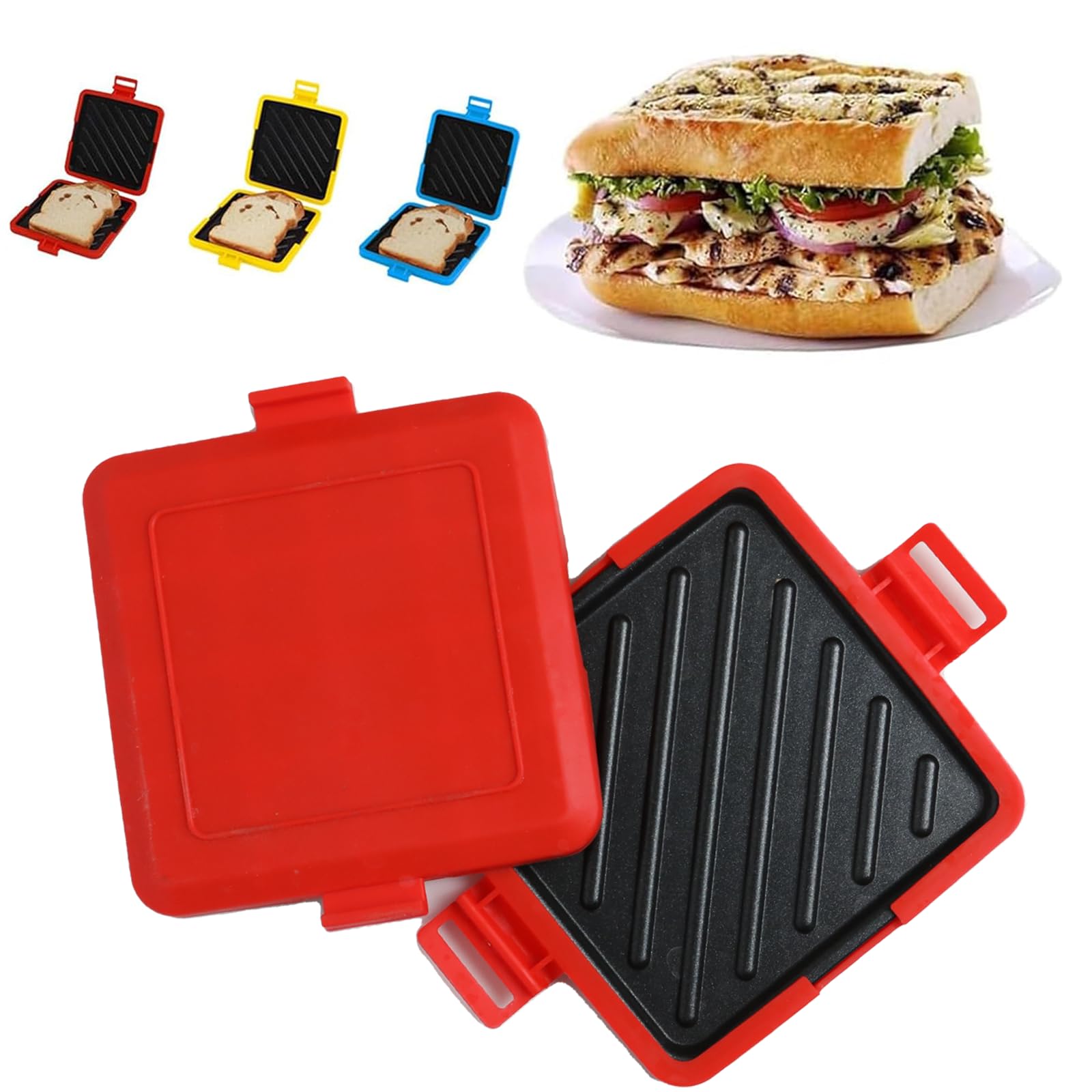 Microwave Toastie Maker,Microwave Toastie Sandwich Maker,Microwave Sandwich Maker With Adjustable Silicone Straps,No Electricity,Wireless,Time Saving,Fast (Red)