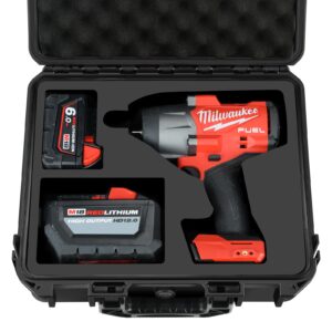 case for milwaukee m18 impact and torque wrench - waterproof hard tool box for milwaukee set, power tool combo kit bag for milwaukee 18v 20v 2/1 3/4 3/8 cordless torque wrenches/battery (case only)