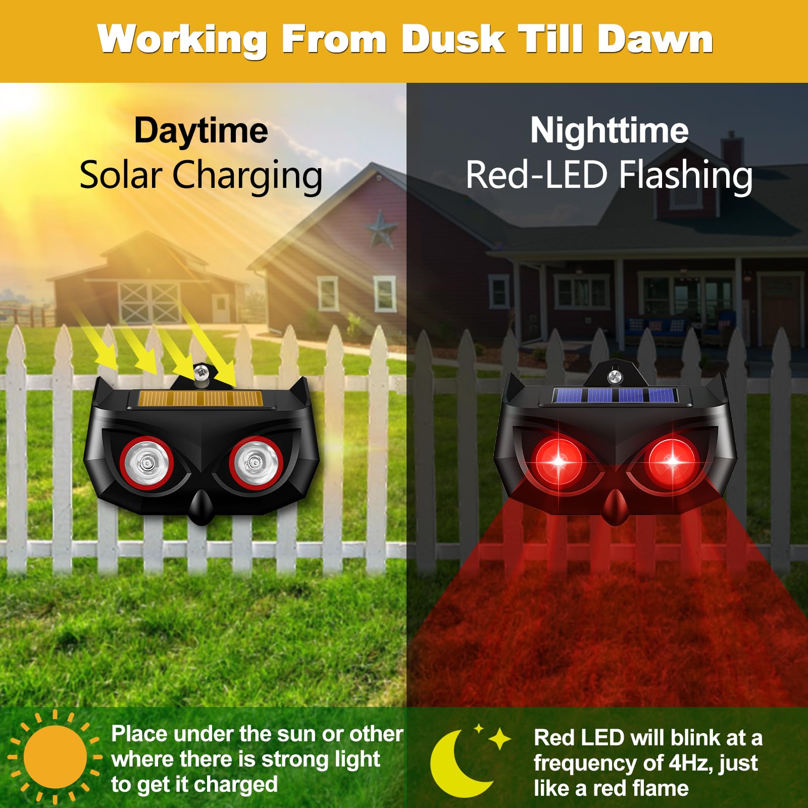 Solar Animal Repellent Outdoor, 2024 Upgraded Predator Nocturnal Animal Repellent with Red LED Flashing Lights to Scare Away Deer Coyote Skunk Raccoon Fox Predator Lights for Chicken Coop Farm 6Pack