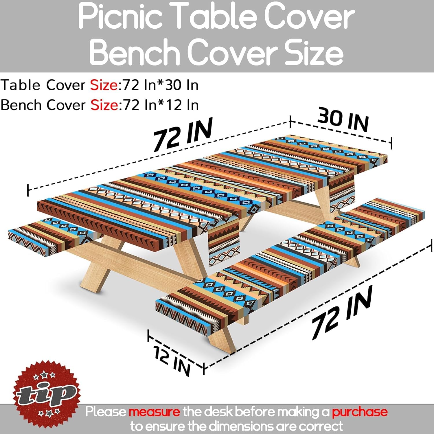 memKiya 6Ft Picnic Table Cover with Bench Covers 72×30 Inch Heat Resistant Outdoor Dining Room Tableclothes Rectangle 6 Seater Cook Out Parties Supplies Camp Accessories Gift for Tent Campers Stripe