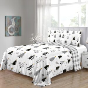 janshu 3 piece christmas duvet cover queen size set, black christmas tree duvet cover set, christmas duvet cover set with zipper closure and corner ties, 1 duvet cover queen size and 2 pillow shams.