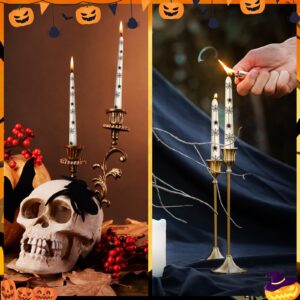 Threlaco 12 Pcs Halloween Taper Candles 10 Inch Tall Unscented Candle Sticks White Black Spider Candle Set Halloween Gifts Holiday Decor for Dinner, Party, Wedding, Anniversary