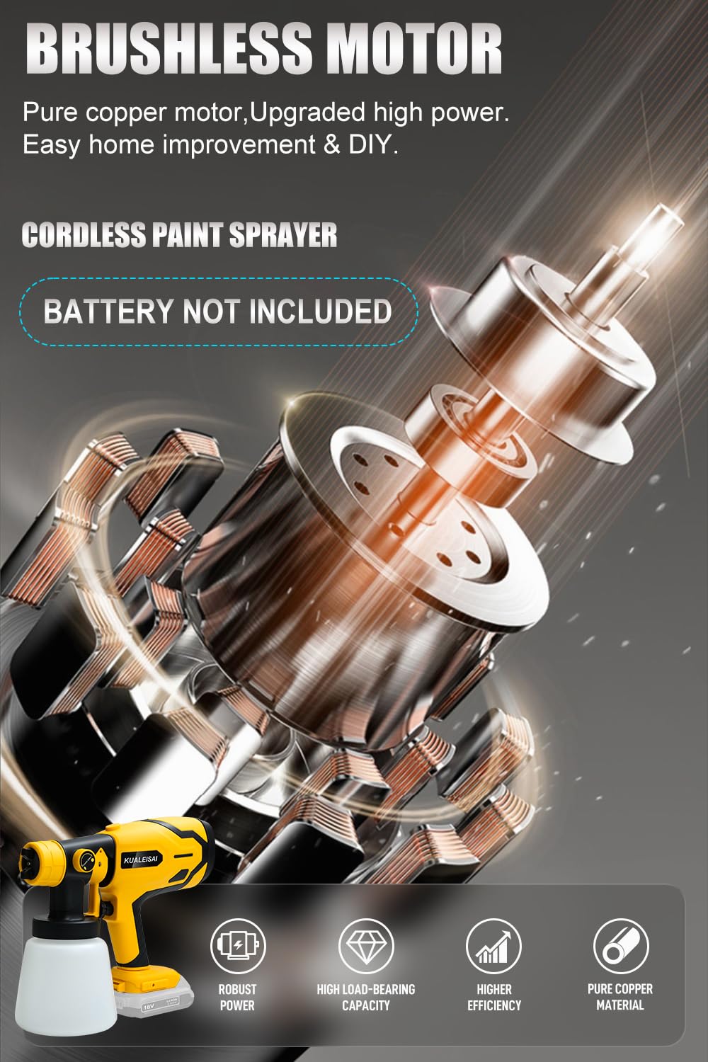 Cordless Paint Sprayer for DeWo1t 20V Max Battery (Battery NOT Included),No Battery HVLP Spray Paint Gun Yellow