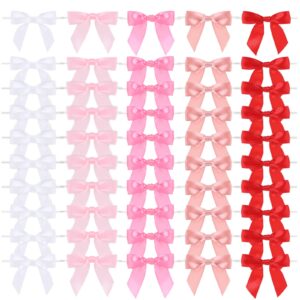 cobee 50 pcs twist tie bows decoration for crafts, 3.5" pre-tied ribbon bows wedding favors ribbon bows for gift wrapping, bridal shower, baby shower, halloween, thanksgiving, christmas(pink mixed)