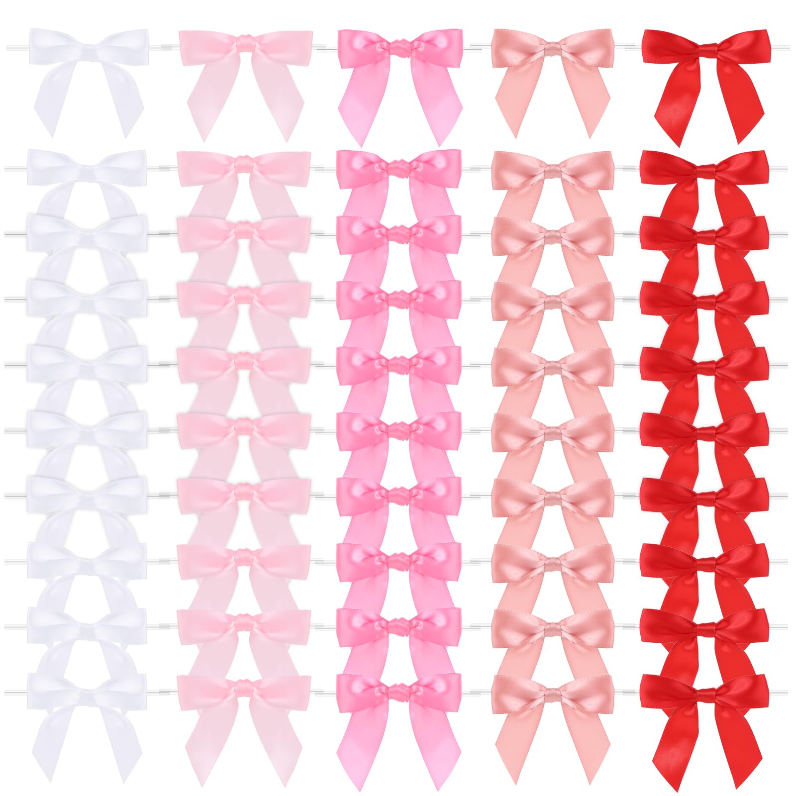 cobee 50 Pcs Twist Tie Bows Decoration for Crafts, 3.5" Pre-Tied Ribbon Bows Wedding Favors Ribbon Bows for Gift Wrapping, Bridal Shower, Baby Shower, Halloween, Thanksgiving, Christmas(Pink Mixed)