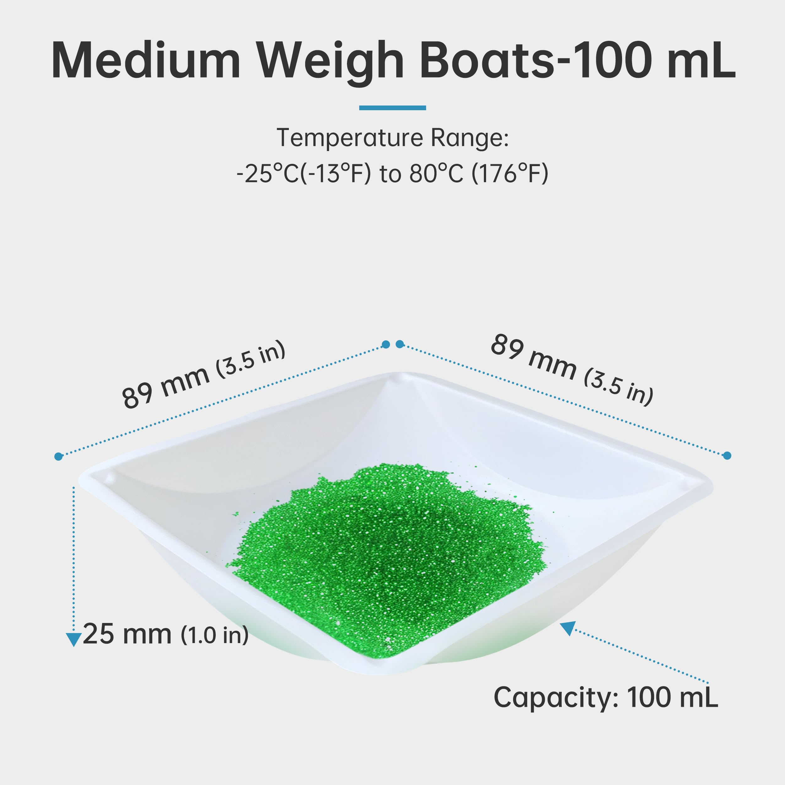 Nilef Weigh Boats Medium 125 Pack | 100 mL, 3 oz | Square Disposable Trays | Anti-Static Polystyrene Weighing Dishes for Scale, Liquids, Powders | Easy-Pour Lab Containers (Y102)