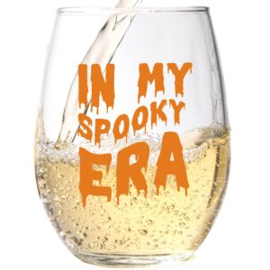 In My Spooky Era Wine Glass | Halloween Party Gifts for Women - Stemless Wine Drinking Glasses for Spooky Birthday Party Decorations and Celebrations - Embrace Your Halloween Spirit (Orange)