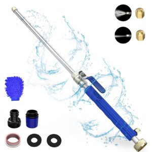 buyplus hydro jet nozzle power washer for garden hose, high pressure power washer with 2 jet different nozzle and hose quick connectors, for car washing, garden cleaning, patio, 18 inch, blue