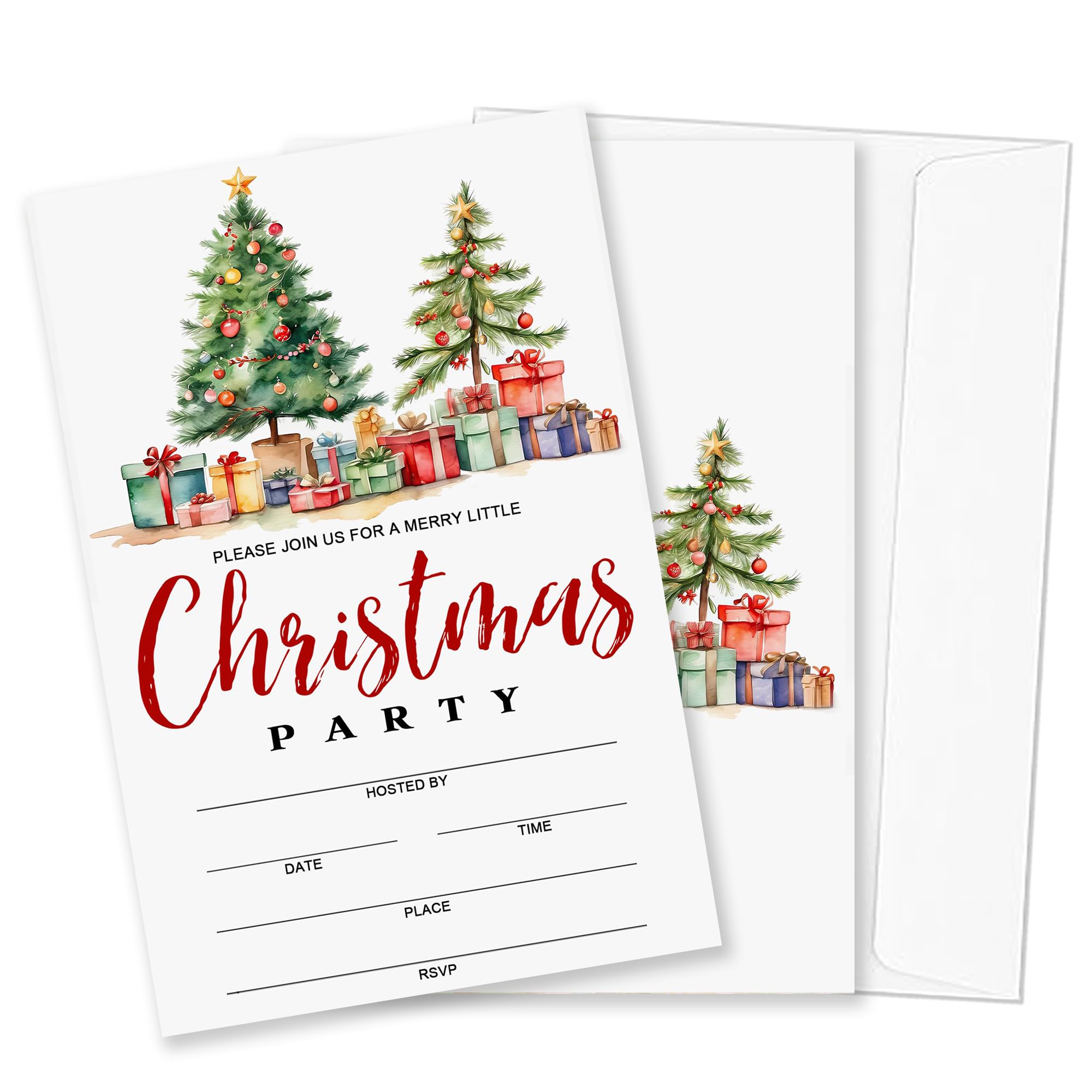 FRRCREU Christmas Party Invitations, 20 Double-Sided Fill In Christmas Tree And Gifts Invites With Envelope For Winter Party, Bridal Shower And So On， Party Activities Decoration And Favors - A12