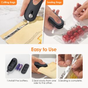 FEPPO 2 Pack Bag Sealer, Mini Bag Sealer 2 in 1 Handheld Chip Bag Sealer Heat Seal and Cutter with Lanyard, Portable Resealer for Snacks Plastic Bag Food Storage, Black/White (Batteries Included)