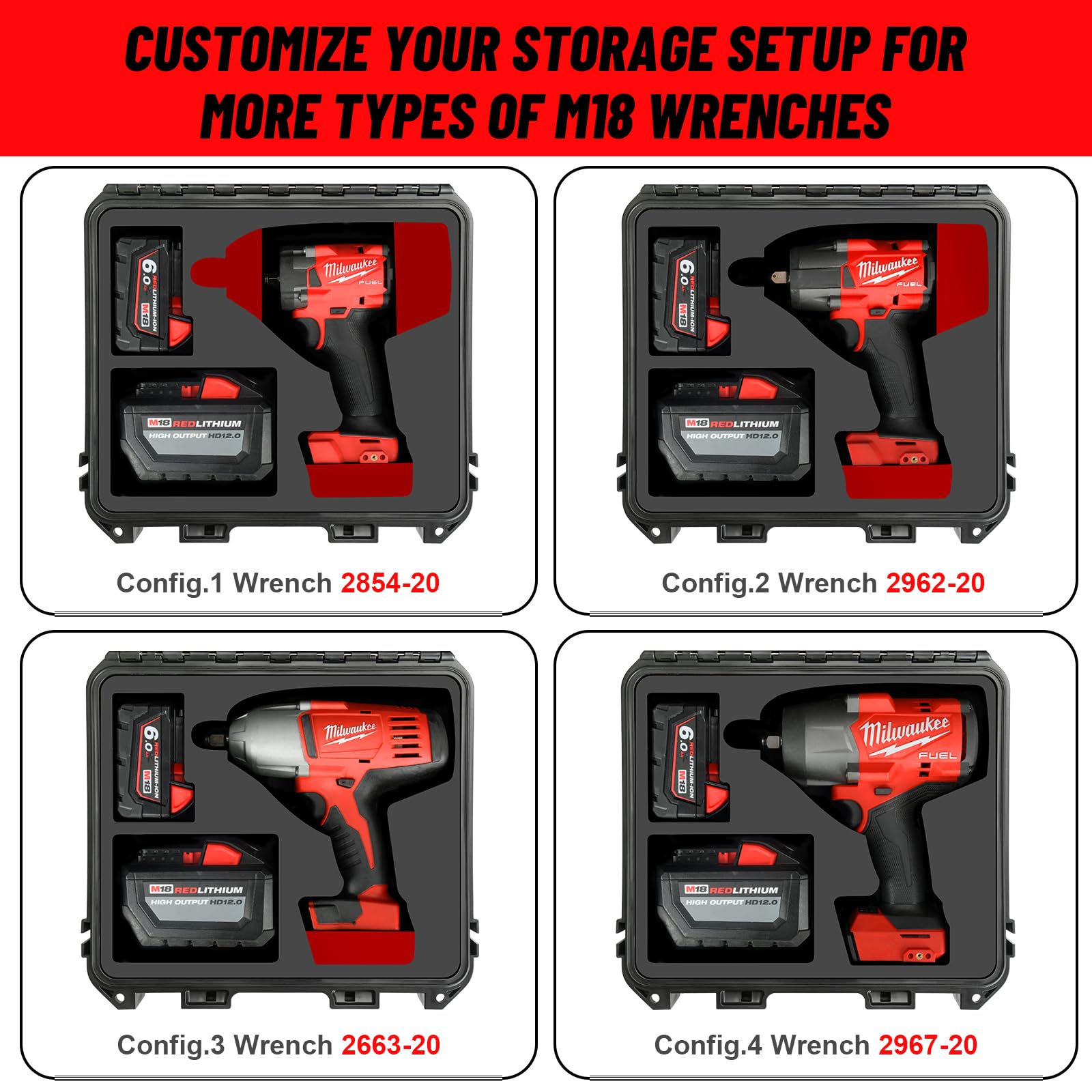 Case for Milwaukee M18 Impact and Torque Wrench - Waterproof Hard Tool Box for Milwaukee Set, Power Tool Combo Kit Bag for Milwaukee 18V 20V 2/1 3/4 3/8 Cordless Torque Wrenches/Battery (Case Only)