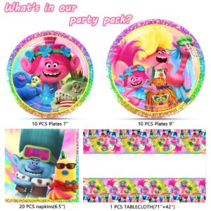 Trolls Birthday Party Decorations, 20 Plates, 20 Napkins and 1 Tablecover for Trolls Party Supplies