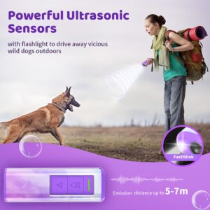 LILEEE Dog Bark Deterrent Devices, Ultrasonic Anti Barking Device for Dog, Effective Control Range up to 23 Ft, Dog Training Device Indoor＆Outdoor with LED Flashlight (White Purple)