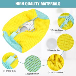 Shoe Washing Machine Bag, 2 Pack Laundry Shoe Bags for Washer and Dryer, Sturdy Zipper,Dry Net Bag Included, Reusable Shoe Washing Bag for Sneaker, Yellow 2PCS