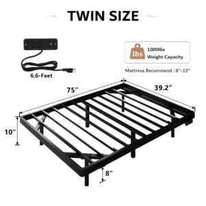 iPormis Twin Size Floating Bed Frame with Charging Station and Led Light, Metal Platform Bed Frame with Heavy Duty Steel Slats Support, No Box Spring Needed, Noise-Free, Easy Assembly, Black