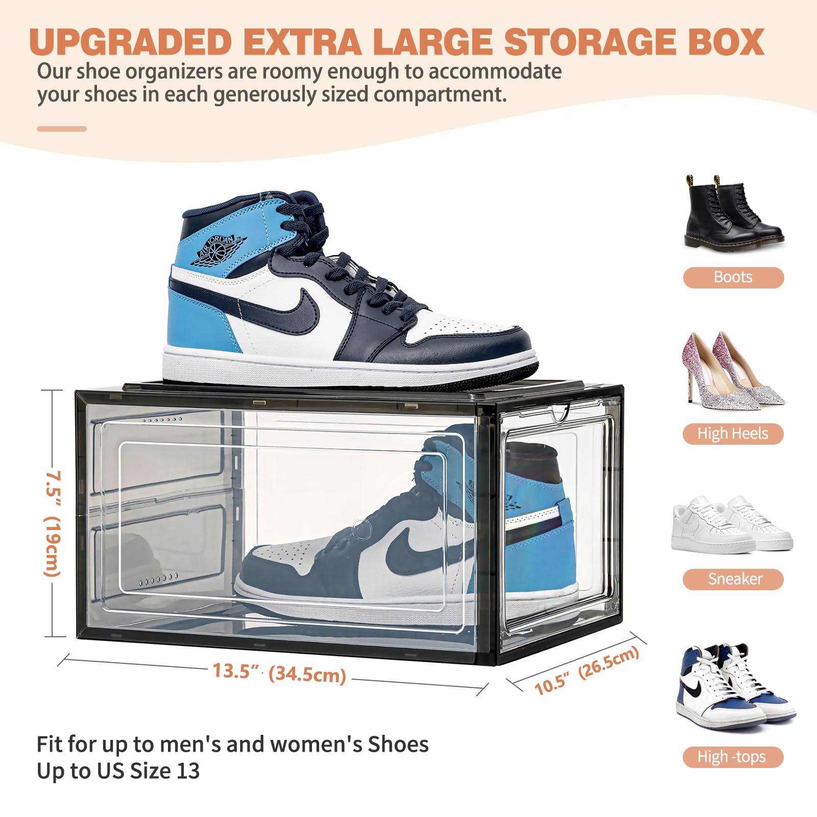 Upgraded X-Large 12 Pack Clear Shoe Storage Organizer,Stackable Shoe Rack for Closet,Plastic Shoe Boxes with Magnetic Door,Shoe Containers For Sneaker Display,Fit up to US Size13