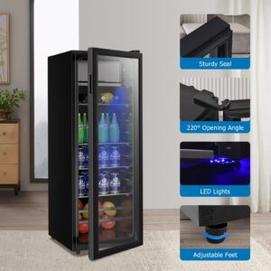 AXUTL Beverage Fridge Glass Door with Freezer 4.5 Cu.ft Small Beverage Refrigerator, Apartment Size Refrigerator Compact Drink Fridge Mini Wine Beer Cooler Office/Bar/Bedroom