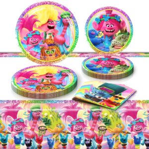 trolls birthday party decorations, 20 plates, 20 napkins and 1 tablecover for trolls party supplies