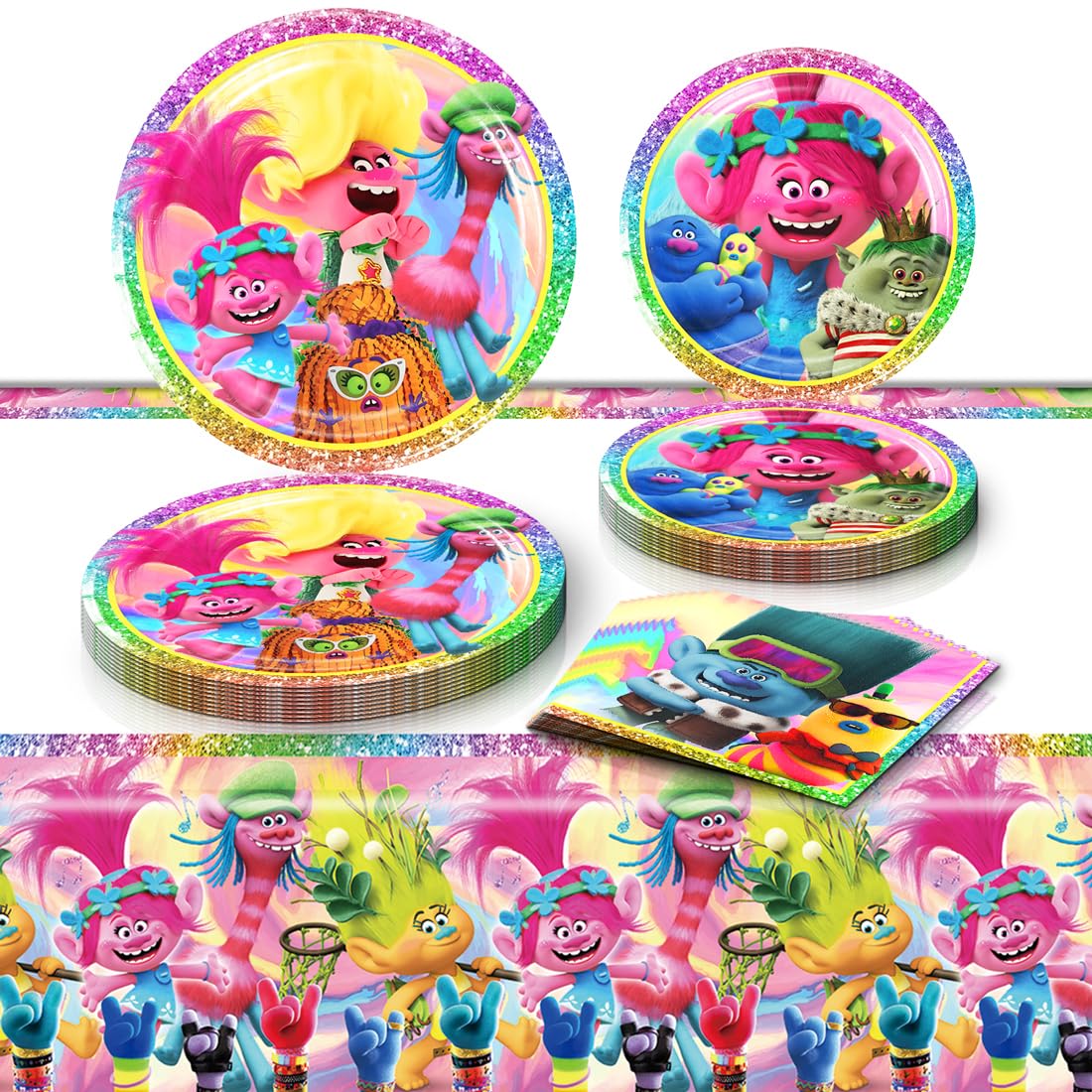 Trolls Birthday Party Decorations, 20 Plates, 20 Napkins and 1 Tablecover for Trolls Party Supplies