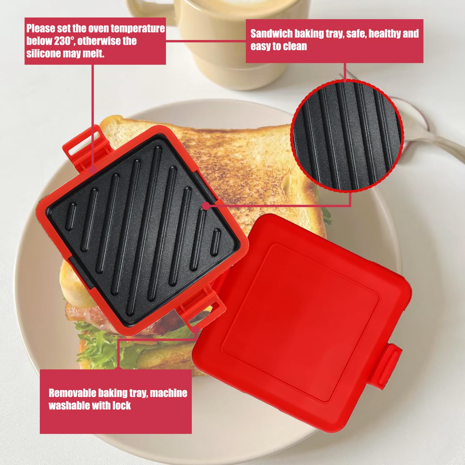 Microwave Toastie Maker,Microwave Toastie Sandwich Maker,Microwave Sandwich Maker With Adjustable Silicone Straps,No Electricity,Wireless,Time Saving,Fast (Red)