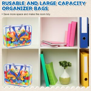 18 Packs Large Toy Storage Bags with Labels, Clear PVC Bags Travel Waterproof Kids Toy Organizer Bags with Zipper for Building Blocks Puzzle Kids Books (Blue)