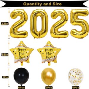 2025 Happy New Years Decorations Set New Years Eve Party Supplies 2025, Happy New Year Banner, Gold Numbers 2025 New Year Balloons, New Year Photo Props and Happy New Year Glasses