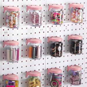 unittype 20 set pegboard accessories jars with lids, peg boards bins organizer storage, plastic garage craft sewing room storage impact resistant pegboard storage box (light pink)