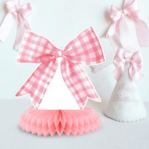 9 PCS Pink Bow Honeycomb Centerpieces Party Decorations, Coquette Birthday Decorations Girl Bow Theme Party Decor Pink Bow Table Decor for Girl Bachelorette Baby Shower Bridal Shower Party Supplies