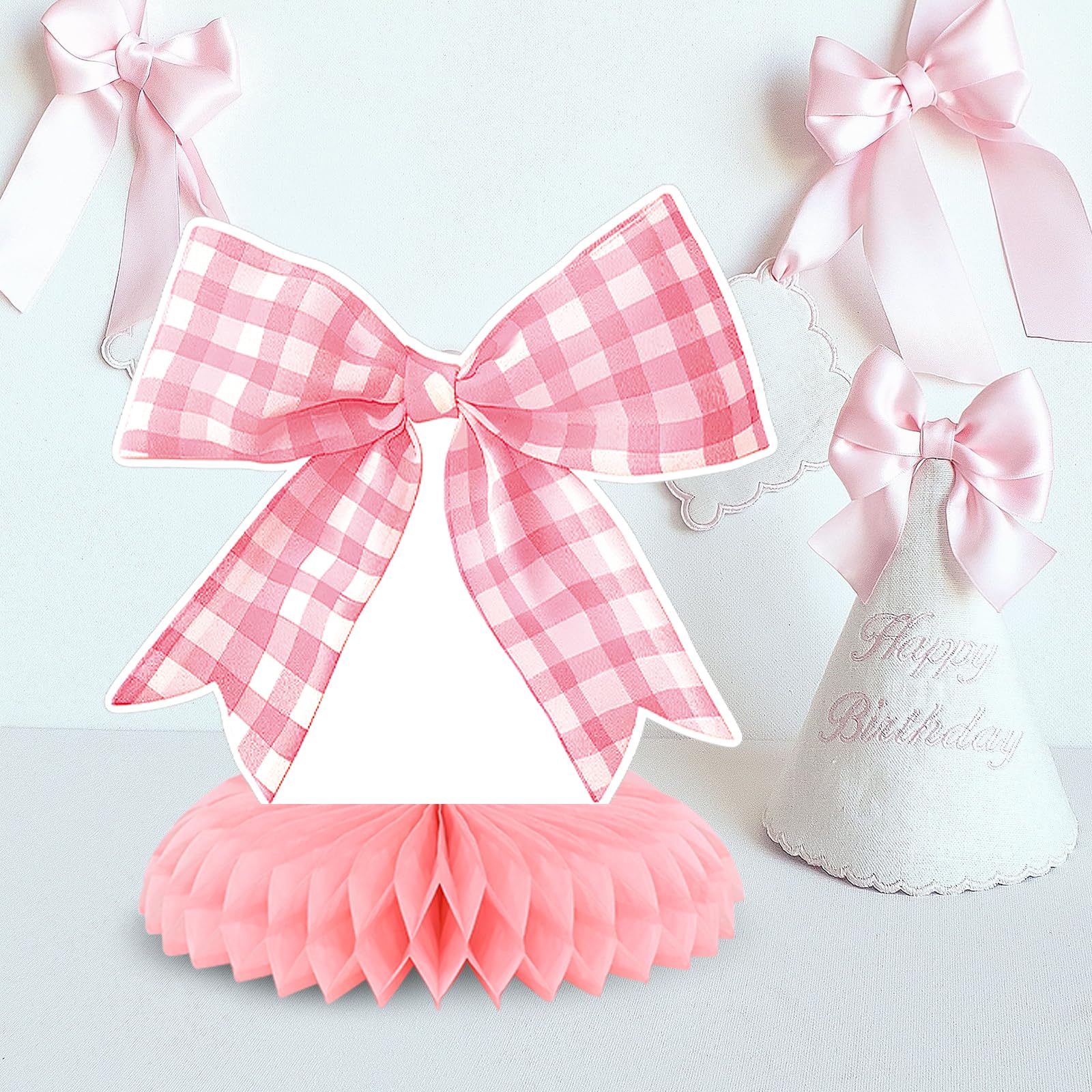 9 PCS Pink Bow Honeycomb Centerpieces Party Decorations, Coquette Birthday Decorations Girl Bow Theme Party Decor Pink Bow Table Decor for Girl Bachelorette Baby Shower Bridal Shower Party Supplies