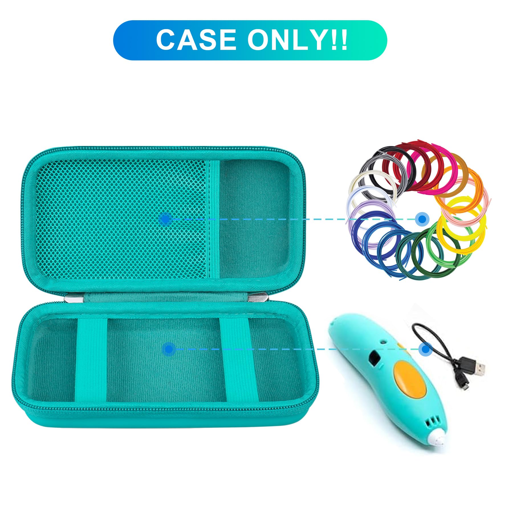 BOVKE Hard Carrying Case for 3D Pen Set, 3D Pen Case Compatible with 3Doodler Start+ Essentials 3D Printing Pen Toy Home Art Activity Set, Mesh Pocket fit 3D Printing Filament, Green (Box Only)