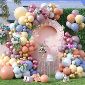 pastel balloon arch kit,122pcs pink blue yellow purple metallic gold macaron yellow colorful balloons for boho bridal wedding birthday baby shower engagement anniversary graduation party decorations