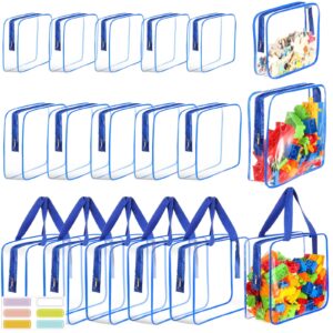 18 packs large toy storage bags with labels, clear pvc bags travel waterproof kids toy organizer bags with zipper for building blocks puzzle kids books (blue)