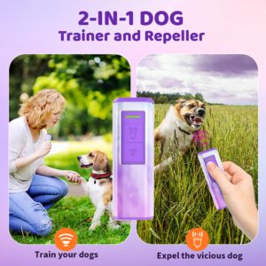 LILEEE Dog Bark Deterrent Devices, Ultrasonic Anti Barking Device for Dog, Effective Control Range up to 23 Ft, Dog Training Device Indoor＆Outdoor with LED Flashlight (White Purple)