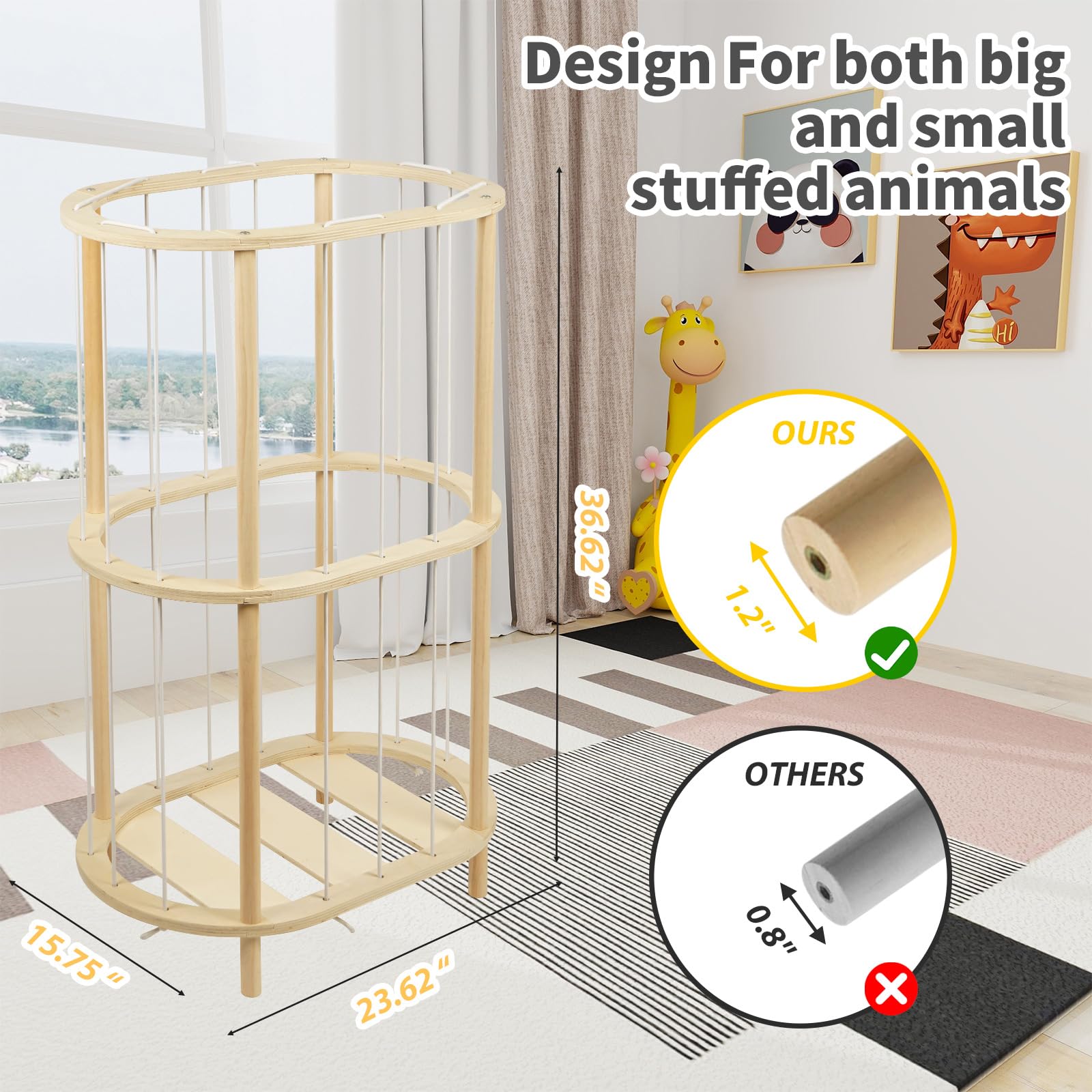 Viyuse Stuffed Animal Zoo Storage Extra Large Wooden Stuffed Animal Holder Soft Toy Organizer Nursery Zoo Cage Plush Stuffed Toy Cage Kids Playroom Bedroom Decor Display Corner Ellipsoid