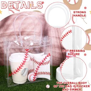 Whaline 12Pcs Baseball Clear PVC Gift Bags Sports Ball Party Favor Bags with Handles Treat Tote Bags for Birthday Holiday Baby Shower, 7.9 x 3.9 x 7.9 Inch