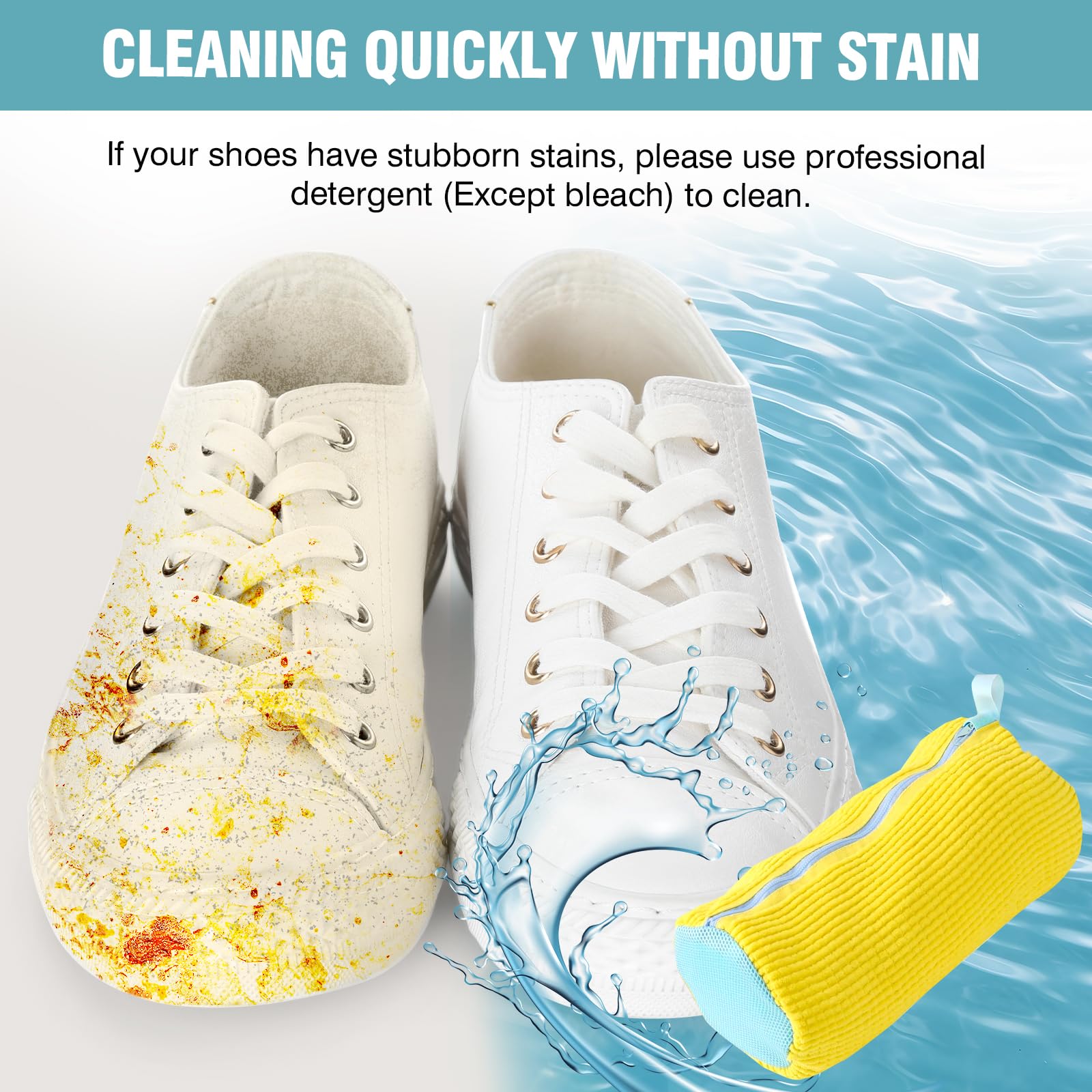 Shoe Washing Machine Bag, 2 Pack Laundry Shoe Bags for Washer and Dryer, Sturdy Zipper,Dry Net Bag Included, Reusable Shoe Washing Bag for Sneaker, Yellow 2PCS