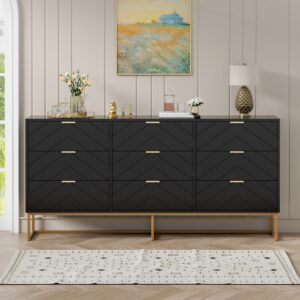 scurrty large 9 drawer dresser,59 inch dresser with chest, black storage dressers,storage cabinet for bedroom, dressers for living room, bedroom etc.