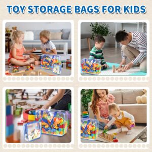 18 Packs Large Toy Storage Bags with Labels, Clear PVC Bags Travel Waterproof Kids Toy Organizer Bags with Zipper for Building Blocks Puzzle Kids Books (Blue)