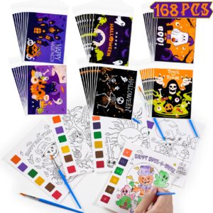 halloween party favors for kids 24 pack(168 pcs) halloween watercolor coloring books with goodie bag classroom carnival prizes non candy trick or treat toys for boys girls gifts school party supplies