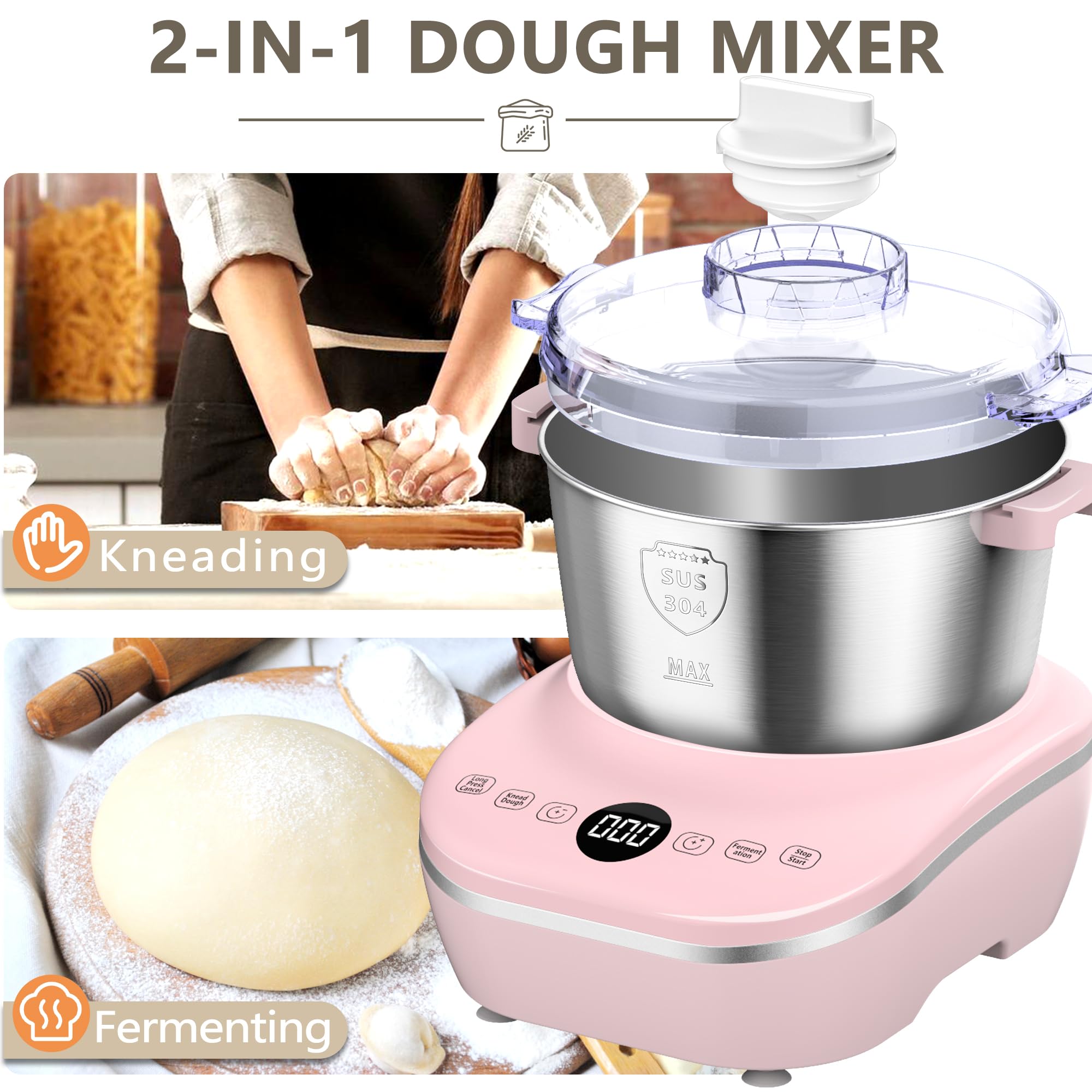 5.2QT Electric Dough Maker with Constant Temperature Ferment & User-Friendly Design, 304 Stainless Steel Dough Mixer Machine, Perfect for Bread, Pizza, Cookies,Bread,Roti,Christmas Gift